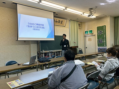 翔んでびわ湖の「大人のエコスクール」、翔んでびわ湖の代表の川村さんのご挨拶。