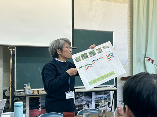 翔んでびわ湖の「大人のエコスクール」、やまのこ学習のお話をする、松田さん